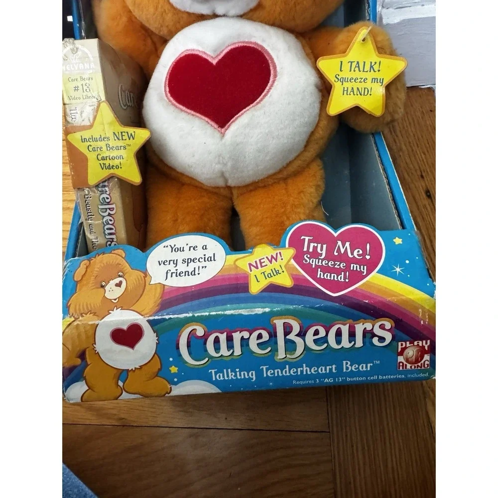 Vintage Care Bears Talking Tenderheart Bear NIB With VHS Tape Damaged Box 2004